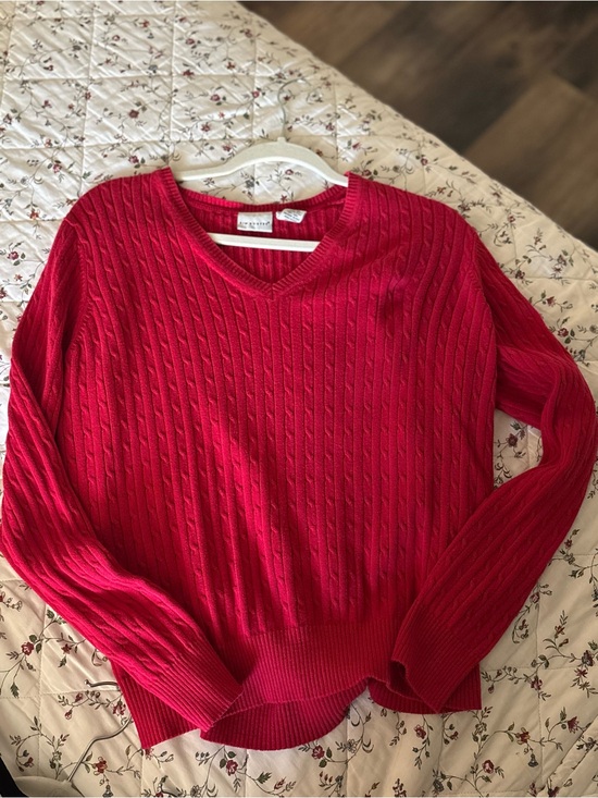 Kim Rogers Sweaters - Bright Red Cable V-Neck Sweater